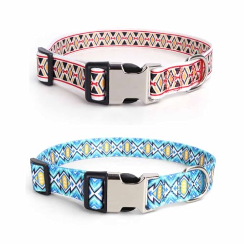 feiling Böhmisch Stil Hundehalsband 2er Pack Hundeband Haustiere Kettenhalsband Verstellbar Hundehalsung Hundehalskette für Kleine Mittelgroße und Große Hunde (White+ Turquoise, M) von feiling