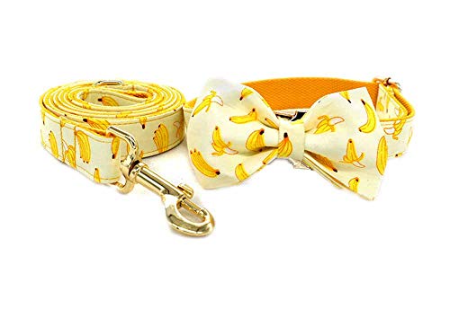 feiling Bogenknoten Hundeleine und Hundehalsband Set für Kleine Mittelgroße Hunde Banane-Print Hundeführleine Hundeband Einstellbare Große Hunde Schleppleine Schauleine (XL) von feiling