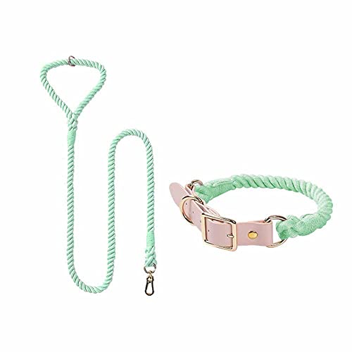 feiling Bunt Hundeleine Weichem 1.5M Führleine mit Hundehalsband Set für Mittelgroße und Große Hunde Baumwolle Schauleine Tierleine (Green Set, M) von feiling