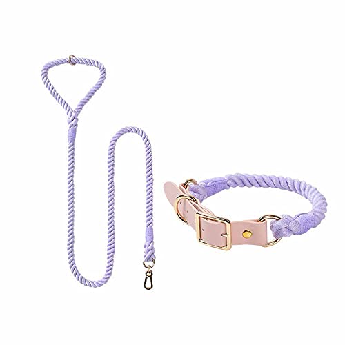 feiling Bunt Hundeleine Weichem 1.5M Führleine mit Hundehalsband Set für Mittelgroße und Große Hunde Baumwolle Schauleine Tierleine (Purple Set, L) von feiling