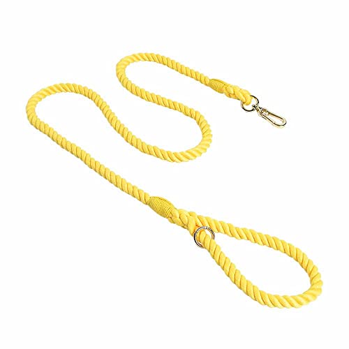 feiling Bunt Hundeleine Weichem 1.5M Führleine mit Hundehalsband Set für Mittelgroße und Große Hunde Baumwolle Schauleine Tierleine (Yellow Leash, L) von feiling