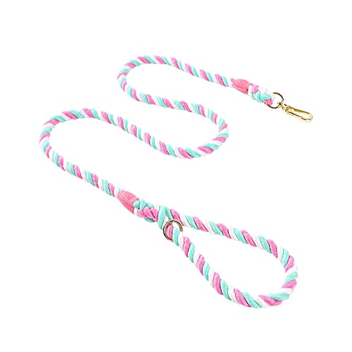 feiling Bunt Hundeleine Weichem 1.5M Führleine mit Hundehalsband Set für Mittelgroße und Große Hunde Baumwolle Schauleine Tierleine (pink Blue Leash, L) von feiling