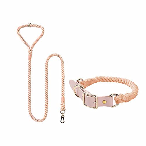 feiling Bunt Hundeleine Weichem 1.5M Führleine mit Hundehalsband Set für Mittelgroße und Große Hunde Baumwolle Schauleine Tierleine (pink Set, M) von feiling