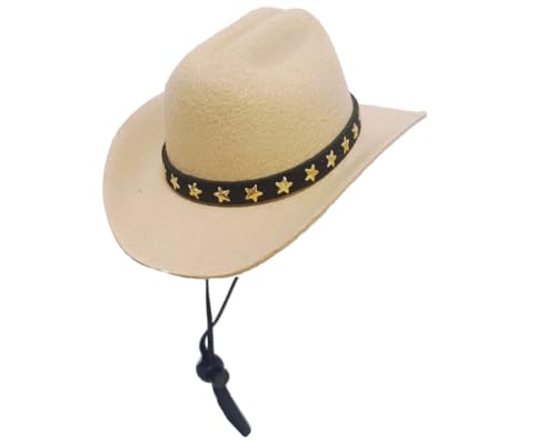 feiling Haustier Cowboy Hut für Katzen Welpen Kleine Hunde Kostüm Kopfbedeckung Einstellbare Sonnenhut Hundecap Mütze (beige 3, L) von feiling