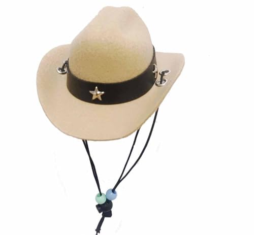 feiling Haustier Cowboy Hut für Katzen Welpen Kleine Hunde Kostüm Kopfbedeckung Einstellbare Sonnenhut Hundecap Mütze (beige 4, L) von feiling