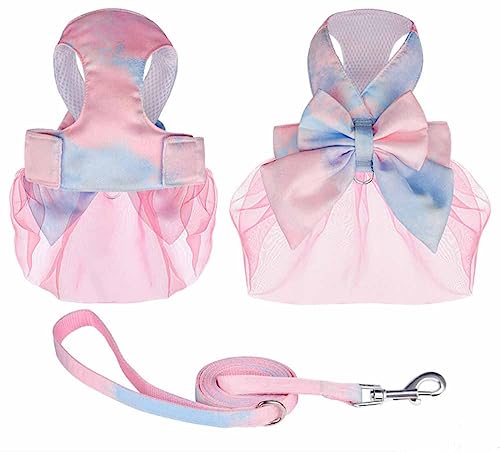 feiling Hundegeschirr Bogenknoten Katzen Bekleidung Haustier Weste Kleider Prinzessin Organza Brustgeschirre mit 1.5m Hundeleine für Kleine Hunde Welpen Hundekostüm (pink, M) von feiling