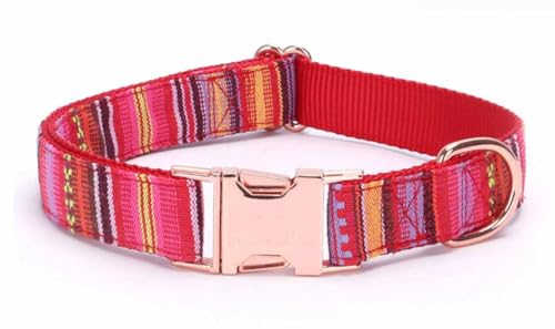 feiling Hundehalsband Böhmisch Stil Einstellbare Hundehalsung Klickverschluss Mehrfarbig Hundeband Halskette für Kleine Mittelgroße und Große Hunde (rot, M) von feiling