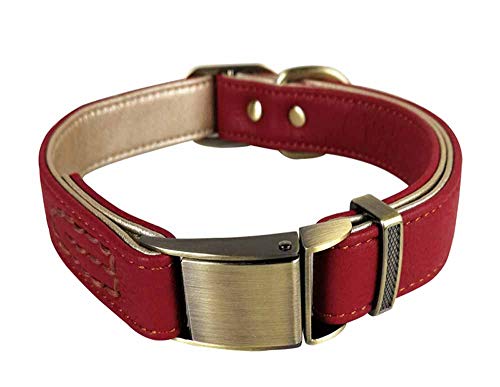 feiling Hundehalsband Leder Große Hunde Klickverschluss Einstellbare Lederhalsband für Kleine Mittelgroße Hunde Halskette Hundehalsung Hundeband (L : 35-52cm, Rot) von feiling