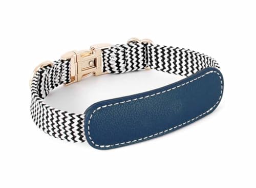 feiling Hundehalsband Leder Klickverschluss Verstellbare Lederhalsband Nylon Hundehalskette für Mittelgroße und Große Hunde (blau, L) von feiling