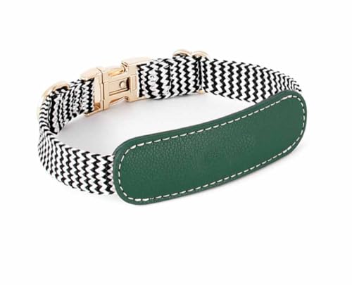 feiling Hundehalsband Leder Klickverschluss Verstellbare Lederhalsband Nylon Hundehalskette für Mittelgroße und Große Hunde (grün, L) von feiling