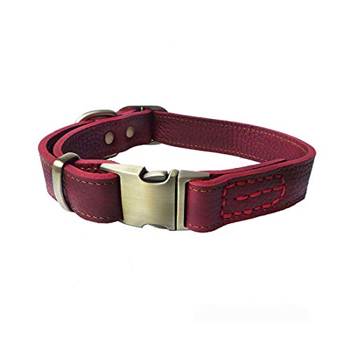 feiling Hundehalsband Leder Klickverschluss Weich Lederhalsband Verstellbare Hundehalskette für Kleine Mittelgroße Grosse Hunde (L, weinrot) von feiling