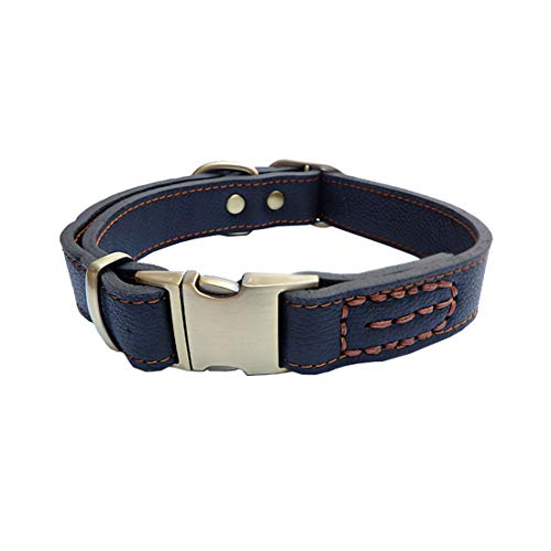 feiling Hundehalsband Leder Klickverschluss Weich Lederhalsband Verstellbare Hundehalskette für Kleine Mittelgroße Grosse Hunde (XL, schwarz) von feiling