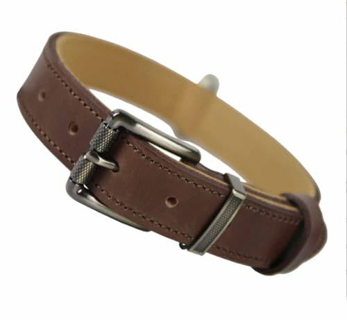 feiling Hundehalsband Leder für Kleine Mittlere und Große Hunde Einstellbare Lederhalsband Hundeband Halskette (M: 37-45cm, braun) von feiling