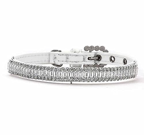 feiling Hundehalsband für Kleine Hunde Strass Charm Katzen Halskette Welpen Halsband Verstellbares Kettenhalsband Süße Dog Collar Hundeband (S, Weiß) von feiling