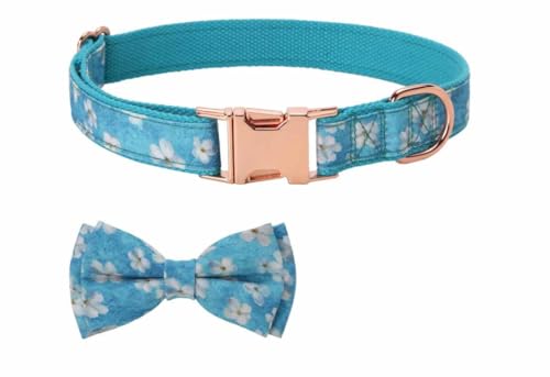 feiling Hundehalsband mit Abnehmbarer Schleifenknoten Süßer Stil Hundehalsung Verstellbar Kettenhalsband Hundeband für Kleine Mittelgroße und Große Hunde (Turquoise Blumen b, L) von feiling