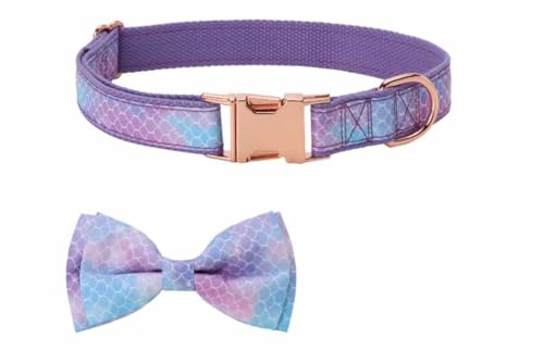 feiling Hundehalsband mit Abnehmbarer Schleifenknoten Süßer Stil Hundehalsung Verstellbar Kettenhalsband Hundeband für Kleine Mittelgroße und Große Hunde (lila b, L) von feiling