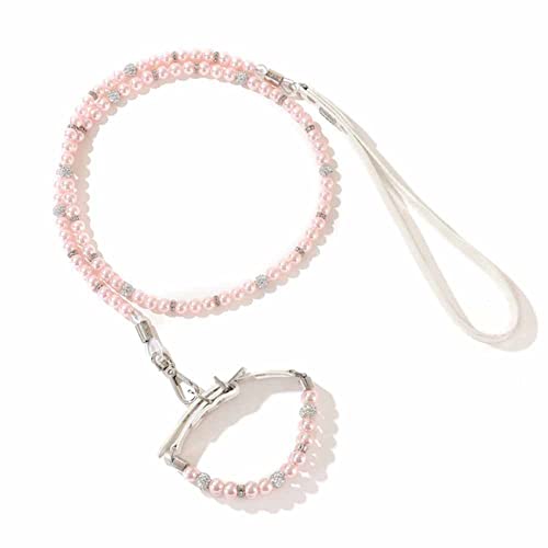 feiling Hundehalsband und Hundeleine Set für Kleine Hunde Welpen, Katzen Perlen Strass Charm Katzenhalsband Verstellbares Hundeband Kettenhalsband für Poodle Chihuahua Bichon Frise (M, pink) von feiling