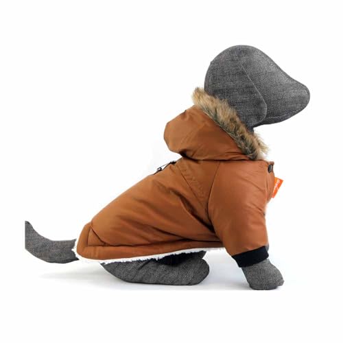 feiling Hundejacke Gepolsterte mit Kapuze Winterjacke Fleecegefüttert Warm Hundemantel für Kleine Mittlere Hunde (braun, S) von feiling