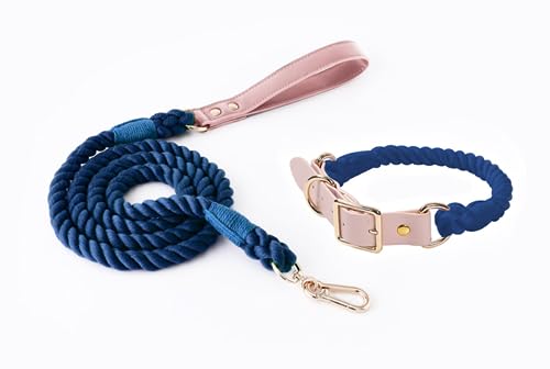 feiling Hundeleine mit Hundehalsband Set für Mittelgroße und Große Hunde Geflochten Hundeführleine Bunt 1.5m Tierleine Haustier Schauleine (L, blau) von feiling