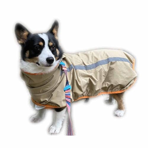 feiling Hunderegenmantel Reflektierend wasserdichte Regensjacke Haustier Cape Leichtgewicht Regenmantel für Kleine Mittelgroße und Große Hunde (Khaki, L) von feiling