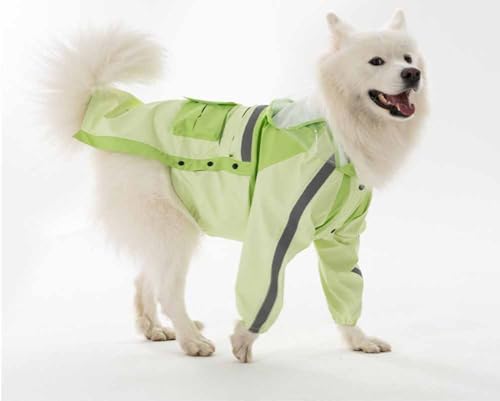 feiling Hunderegenmantel wasserdichte 2-Beine Regensjacke Reflektierend Haustier Cape mit Kapuze für Mittelgroße und Große Hunde Regenmantel (grün, 28#) von feiling