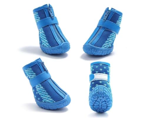 feiling Hundeschuhe 4-er Pack Gestrickt Pfotenschutz Atmungsaktiv mit Reißverschluss für Kleine Hunde und Welpen (blau, 1#) von feiling