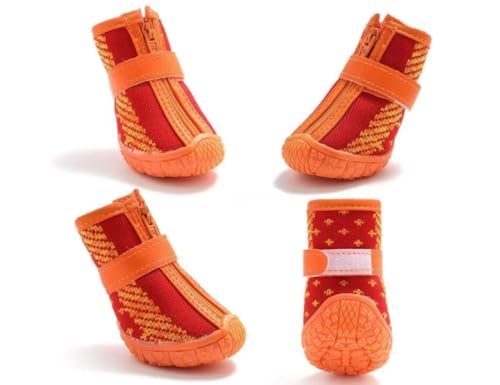 feiling Hundeschuhe 4-er Pack Gestrickt Pfotenschutz Atmungsaktiv mit Reißverschluss für Kleine Hunde und Welpen (orange, 1#) von feiling