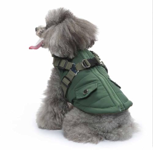 feiling Hundeweste Dicke mit Hundegeschirr-Gurt Hundejacke Outdoor Kleidung Hoher Kragen Winterjacke für Welpen, Kleine und Mittlere Hunde (grün, S) von feiling