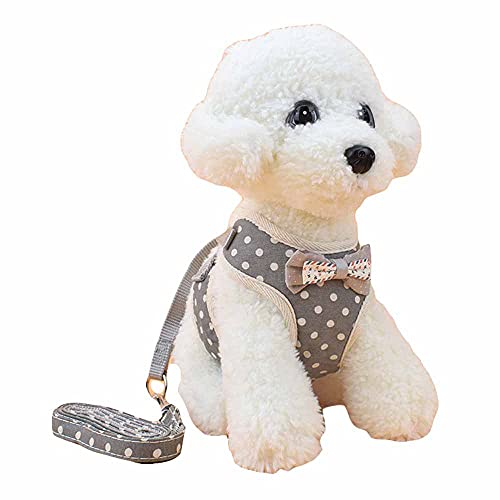 feiling Katzen-Geschirr Einstellbare Kleine Hunde Brustgeschirre Cute Harness Hundegeschirr mit 1.2m Leine Welpengeschirr Haustier Vest (grau dot, S) von feiling