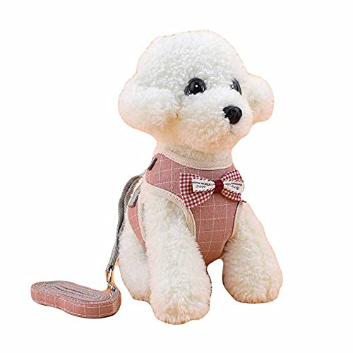 feiling Katzen-Geschirr Einstellbare Kleine Hunde Brustgeschirre Cute Harness Hundegeschirr mit 1.2m Leine Welpengeschirr Haustier Vest (pink Lattice, M) von feiling