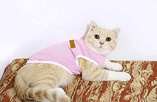 feiling Katzen Weste Gestreift Hundeshirt Frühjahr Sommer Kleine Hunde Kleidung Bequeme Vest Welpen T-Shirt (pink, L) von feiling