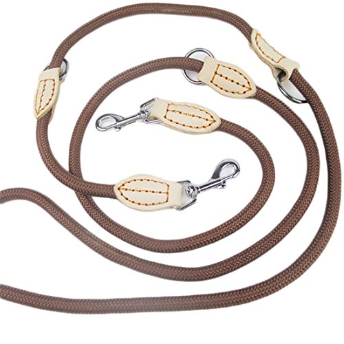 feiling Multifunktion Doppelleine Nylon Hundeleine Führleine Pet Leads Haltbare für Zwei Hunde Spazierleine Retriever Trainingsleine Freihandleine Laufleine (Coffee) von feiling