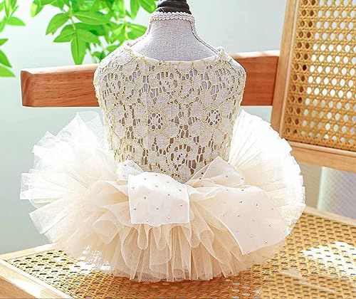 feiling Prinzessin-Kleider für Kleine Hunde Hundekostüm Katzen Partykleid Garn Hochzeit-Kleid mit Schleifenknoten Hunde Bekleidung (beige Spitze, XL) von feiling