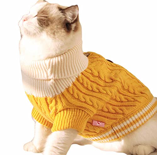 feiling Pullover Sweater für Katzen Kleine Hunde Warm Kostüm Haustier Weste Welpen Strickpullover Herbst Winter Hunde Bekleidung Hundemantel Katzen Coat (L, Gelb) von feiling