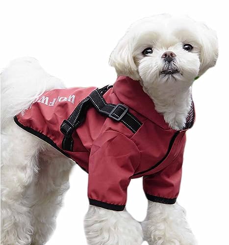 feiling Reflektierend Hunderegenmantel mit Hundegeschirr für Kleine Hund Regensjacke wasserdichte Haustier Bekleidung Mittelgroße Hunde (rot, 2XL) von feiling