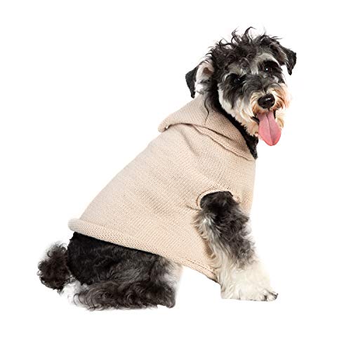 feiling Strickpullover für Hunde mit Kapuze Einfarbig Hunde Pullover Hundekostüm Warme Gilet Welpen Hundemantel Haustier Bekleidung für Kleine und Mittelgroße Hunde (M, beige) von feiling