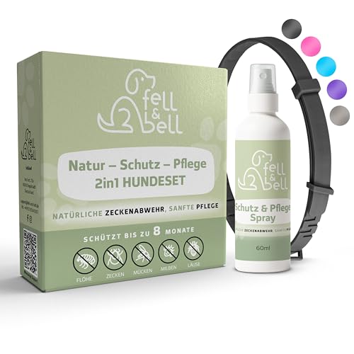 fell&bell Zeckenhalsband Mit 60 ml Kokos-Pflegespray – Natürliche Öle Gegen Ungeziefer – Hunde Halsband In 5 Farben – Bis 8 Monate Schutz – Flohhalsband - Wasserfest – Für Alle Hunde (Schwarz) von fell&bell