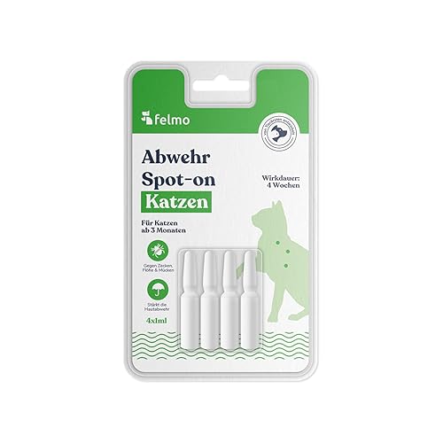 FELMO Abwehr Spot-on für Katzen (4x1ml) mit Margosa-Extrakt und Geraniol zur natürlichen Prävention gegen Zecken, Flöhe & Mücken – ohne Chemie von felmo