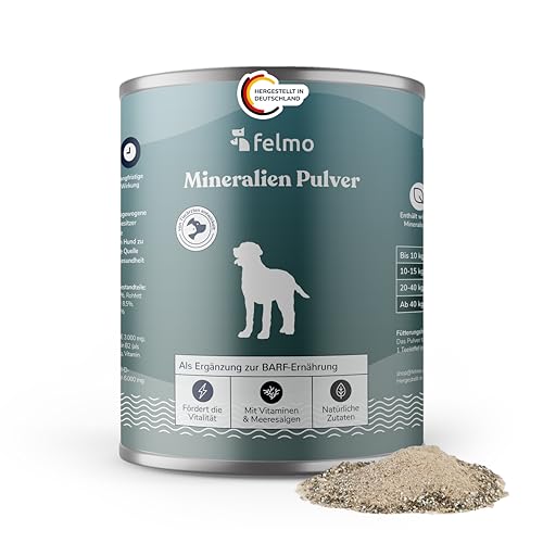 FELMO Mineralien Pulver für Hunde (200g) als optimale Ergänzung zur BARF- Erhärtung - Enthält wichtige Mineralstoffe, Vitamine und Meeresalgen – Stärkt das Abwehrsystem von felmo