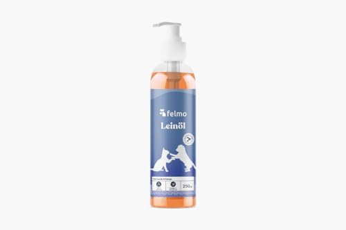 Felmo Leinöl für Hunde & Katzen (250ml) im Pumpdosierer 100% natürlich, kaltgepresst & pflanzlich - Keine künstlichen Zusätze - in Deutschland hergestellt– reich an Omega 3 und Vitamin E von felmo