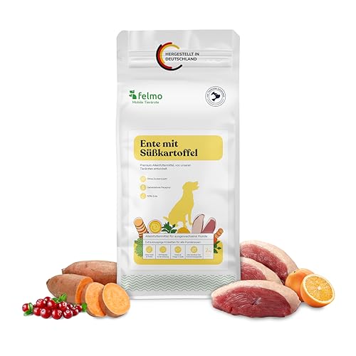 felmo Premium Trockenfutter für Hunde (2 KG) mit 50% Ente – Süßkartoffel & Orange – ohne Zucker- und Getreidezusatz – enthält essenzielle Vitamine, Präbiotika & Omega-Fettsäuren – leicht verdaulich von felmo