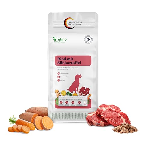 felmo Premium Trockenfutter für Hunde (2 KG) mit Ente & 50% Rind – Süßkartoffel & Zucchini – ohne Zucker- und Getreidezusatz – enthält Vitamine, Präbiotika & Omega-Fettsäuren – stärkt das Immunsystem von felmo