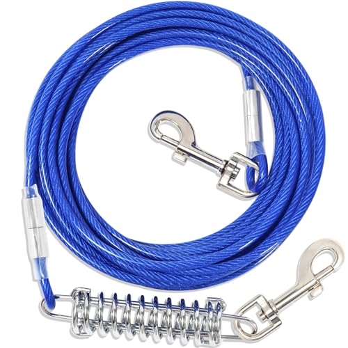 Hofleine Für Hunde mit Stoßdämpfender,3-15m Hofleine Tie Out Leinen,Tie Out Cables Für Hunde Hofleine(Blau,15m) von fengco