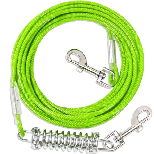 Hofleine Für Hunde mit Stoßdämpfender,3-15m Hofleine Tie Out Leinen,Tie Out Cables Für Hunde Hofleine(Grün,15m) von fengco