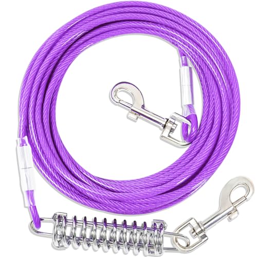 Hofleine Für Hunde mit Stoßdämpfender,3-15m Hofleine Tie Out Leinen,Tie Out Cables Für Hunde Hofleine(Lila,6m) von fengco