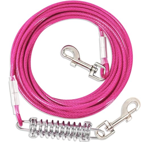 Hofleine Für Hunde mit Stoßdämpfender,3-15m Hofleine Tie Out Leinen,Tie Out Cables Für Hunde Hofleine(Rosenrot,6m) von fengco