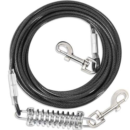 Hofleine Für Hunde mit Stoßdämpfender,3-15m Hofleine Tie Out Leinen,Tie Out Cables Für Hunde Hofleine(Schwarz,6m) von fengco