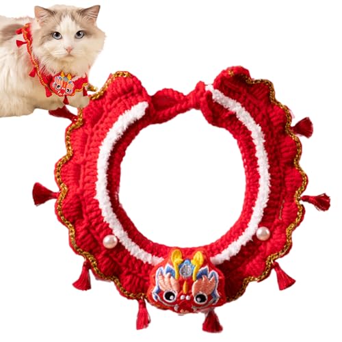 feveo Hunde-Neujahrsschal, Mond-Neujahrs-Hundeschal - Verstellbarer roter Glückstier-Schal - Lunar New Year Supplies Handgestricktes Frühlingsfest-Haustierkostüm für Katzen, Hasen und Hunde von feveo