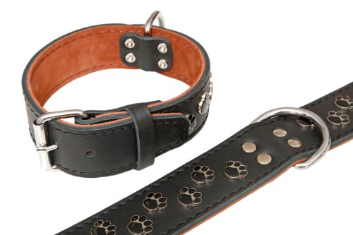 Hundehalsband, Leder, schwarz, Pfotendesign, 70cm x 45mm, Top Qualität! von fifffi