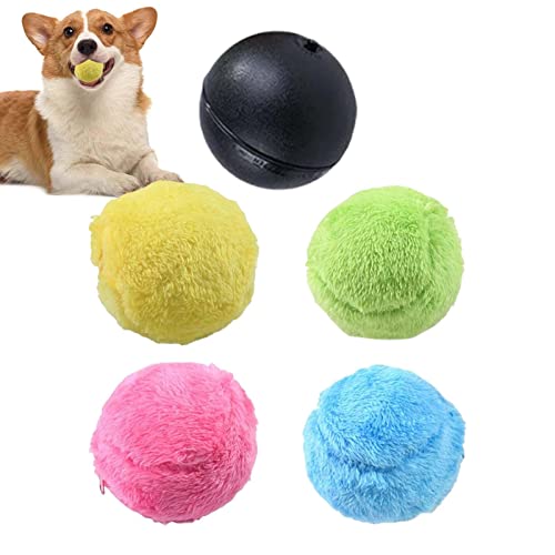 fiira Plüsch-Hundespielzeug, Plüsch-Haustier-Spielzeugball mit 4 Plüschkappen, bissfestes, interaktives Spielzeug, automatisch beweglicher Ball zum Zahnen, Training, Stimulierend von fiira